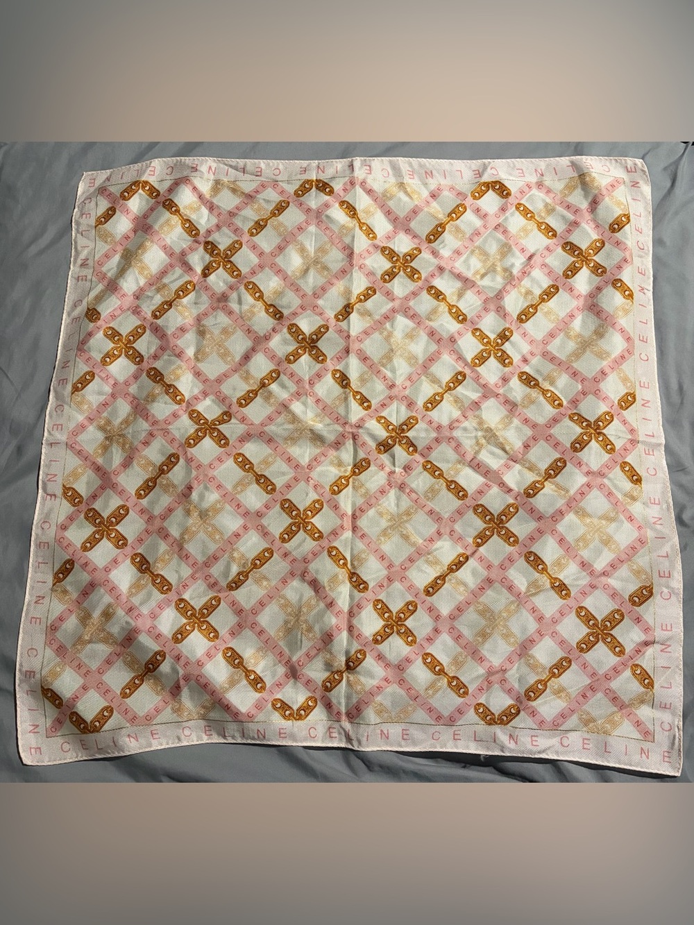 Celine Vintage Pink & Gold Scarf 23”